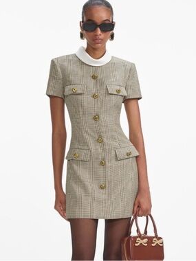Self-Portrait Check Wool Mini Dress